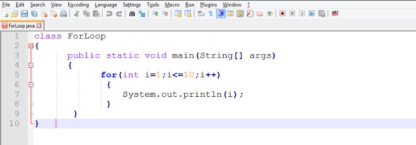 This image describes the sample program of for loops in java.